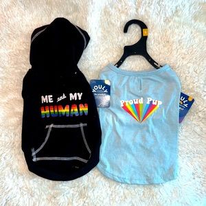 Dog hoodie & tee PRIDE rainbow theme proud pup & human size small NWT puppy toy